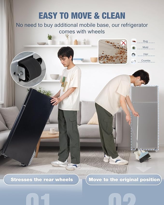 Double Door Refrigerator with Freezer, 4.5 Cu.Ft, Small Fridge with Freezer, 7 Settings Temperature Adjustable, Mini Refrigerator for Apartment Bedroom Dorm and Office (4.5 Cu.Ft, Black)