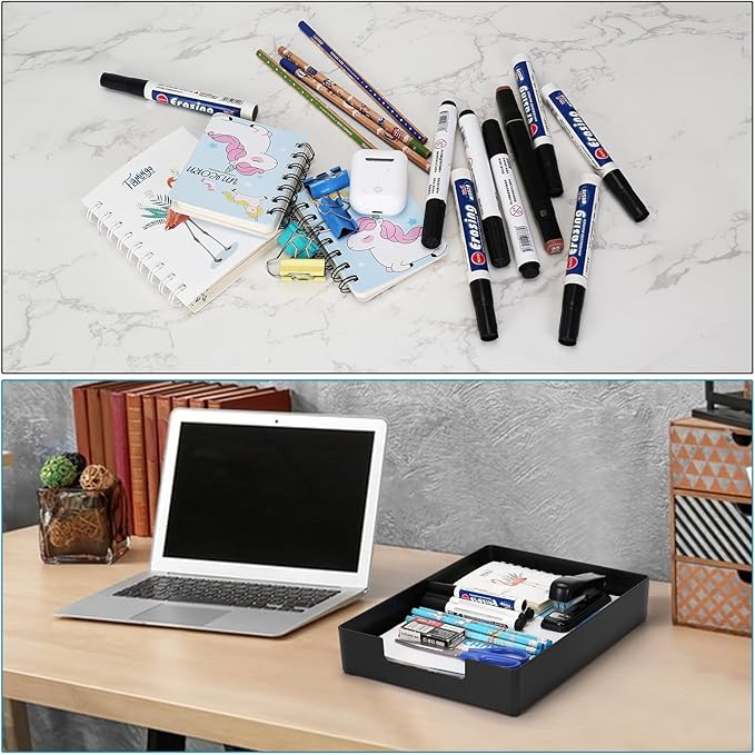 Letter-Size Paper Tray Organizer/Office Organizers/Rectangular Plastic Files/Desk Accessories, Plastic Paper Holder File Organizer for Office, School, Home Storage (Black)/Stackable/