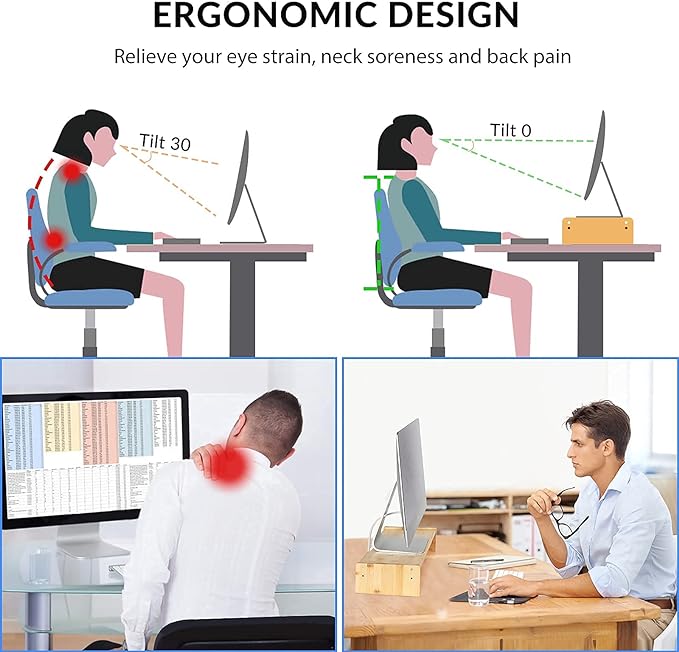 KINLINK Solid Wood Monitor Stand Riser, Monitor Riser with 2 Adjustable Height, 15.8 inch Computer Riser for Computer, iMac, PC, Printer, Computer Monitor Stand for Home & Office, Natural