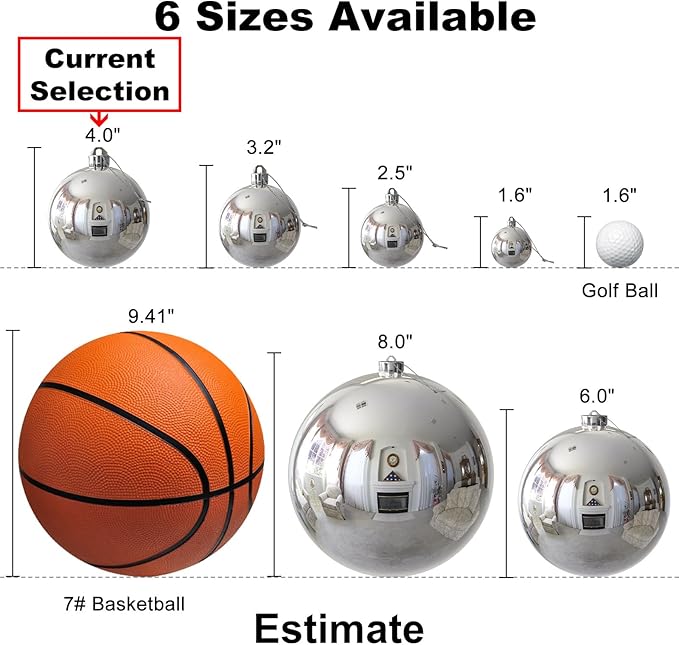 Silver 4.0" Large Christmas Balls - Christmas Tree Decoration Ornaments Shatterproof Hanging Balls for Birthday Halloween Holiday Wedding Decorations Set of 4pcs