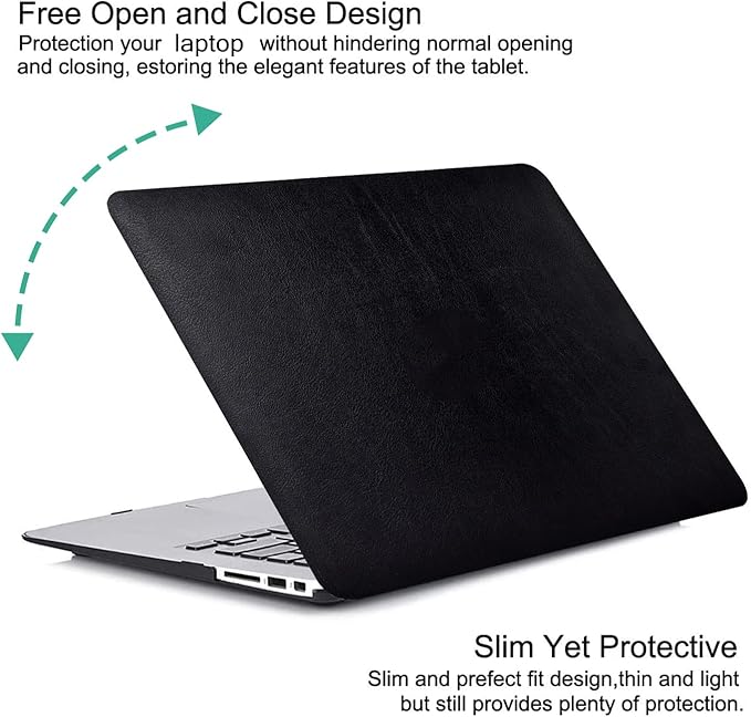 Compatible for M4 MacBook Air 13 inch Case 2025 2024-2022 M3 M2 Model A3240 A3113 A2681, Litchi Grain Textured Leather Hard Shell Protective Case & Keyboard Skin for MacBook Air 13.6 inch Cover, Black
