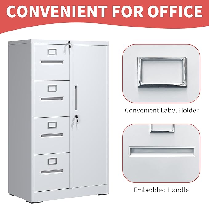 4 Drawer File Cabinet with 1 Door,Metal Storage Locker Cabinets for Employees,Home Office Filing Cabinets for Legal/Letter Size Files,Assembly Required
