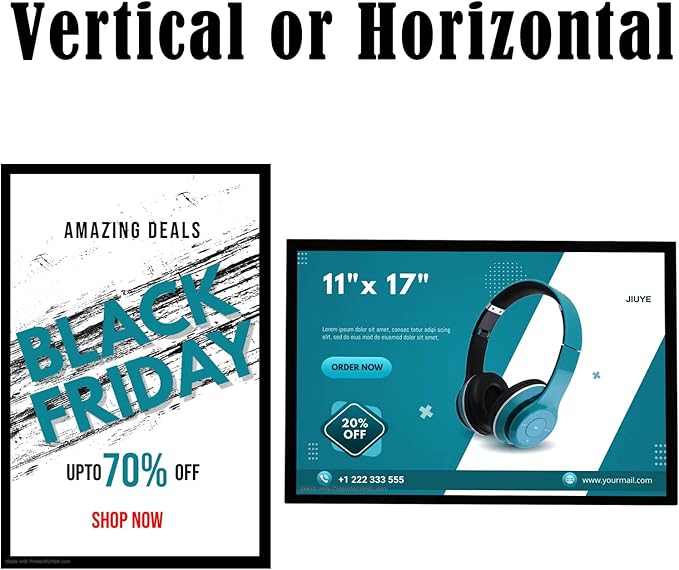 3Pcs Self Adhesive Magnetic Sign Holder 8.5 x 11 inches,Wall Mount Plastic Display Frame,Adhesive Magnetic Framed Paper Document Sign Holder for Home Office Store,Black