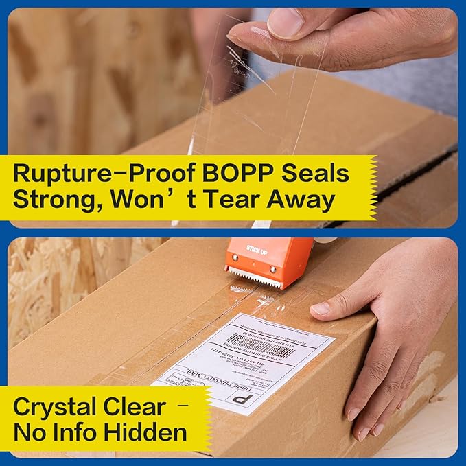 STICK UP 2 Pack Packing Tape with 2 Dispensers, 1.88 inch x 65 Yds (130 Yds Total) Heavy Duty Shipping Tape, Strong Adhesive Clear Packaging Tape for Moving Boxes, Shipping, Mailing