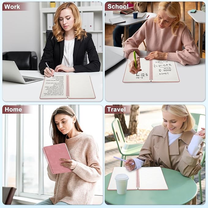 Lined Spiral Journal Notebook, A5 Hardcover Leather Notebook for Work, 5.7''×8.2'', 100GSM Thick Paper Spiral Bound Journaling Notebook for Women Men Office School Note Taking Business, Morandi Pink