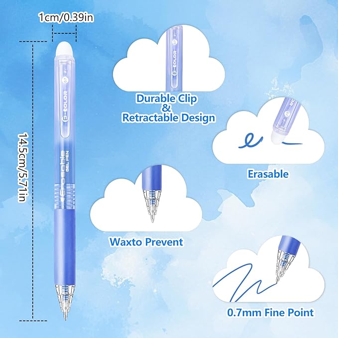 Erasable Gel Pen 36 Colors, Retractable Clicker 0.7mm Fine Point, Assorted Colors Inks, Make Mistakes Disappear, Erasable Gel Pens Perfect for Writing, Drawing & Planners
