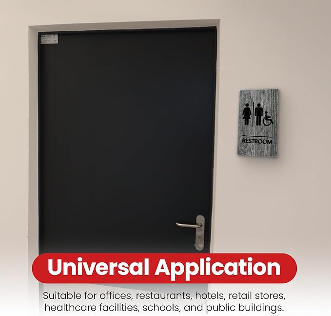 Promot Unisex Handicap Bathroom Sign – ADA Braille Restroom Sign for Business, Self-Adhesive, 9" x 6", Commercial Door Signage, Office Wall Decor - Classic Grey