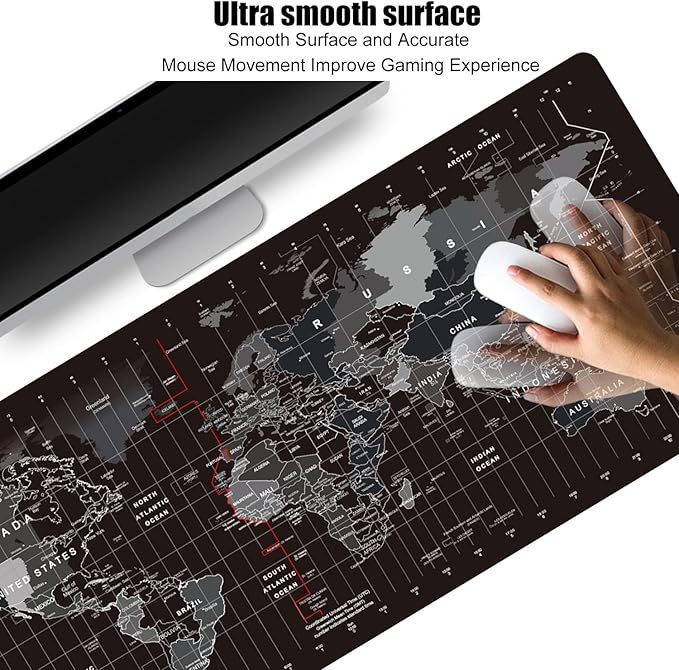 Large Keyboard Gaming Mouse Pad Black World Map Mouse Pad with Anti-Slip Rubber Base, Extended XXL Long Gaming Mousepad Big Mouse Pads for Desk,31.5 X 11.8 Inch