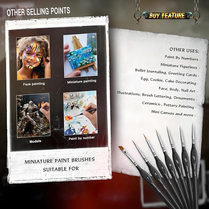 Golden Maple Miniature Paint Brushes Drybrush-10pcs Micro Detail Paint Brush Set, Small Fine Detail Brushes for Acrylic, Watercolors & Paint by Number, Figurine