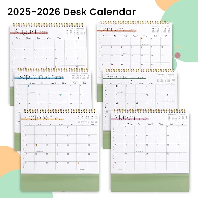 Desk Calendar 2025-2026,July 2025 to Dec 2026 18 Months Standing Flip Desk Calendar with Stickers,10" x 8" Desktop Calendar for Home Office School,Green