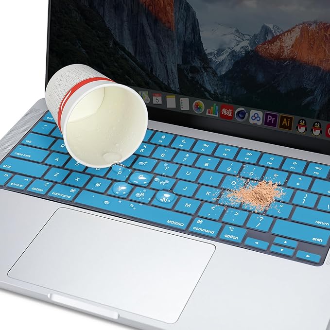MOSISO Keyboard Cover Skin Compatible with MacBook Air 15 inch M3 A3114 M2 A2941/Air 13.6 A3113 A2681/Pro 14/16 M4 M3 M2 M1, Aqua Blue