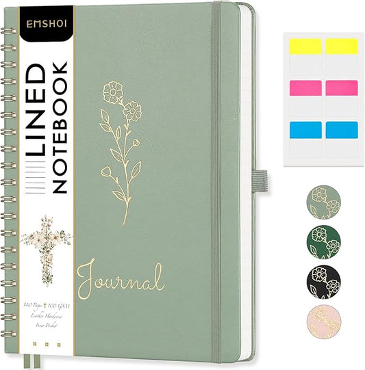 EMSHOI Lined Spiral Journal Notebook for Women & Men, 140 Numbered Pages, College Ruled Hardcover Notebook for Work & Note Taking, Journals for Writing, B5(7.48"x10.15") - Light Green