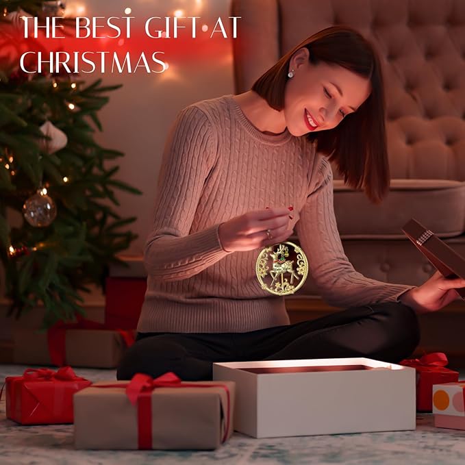 Christmas Tree - 2025 Rotation Reindeer Hanging Ornaments Pendant of Car Charm Holiday Keepsake Gift Home Decor (Reindeer Gold (2025))