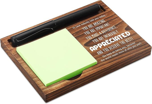Appreciated Sticky Note Holder Wooden Notepad & Pen Holder 6.5" x 4.7" Sticky Note Pad Holder Dispenser for Desk Affirmations Work Appreciation Gifts Thank You Gifts, NPA246