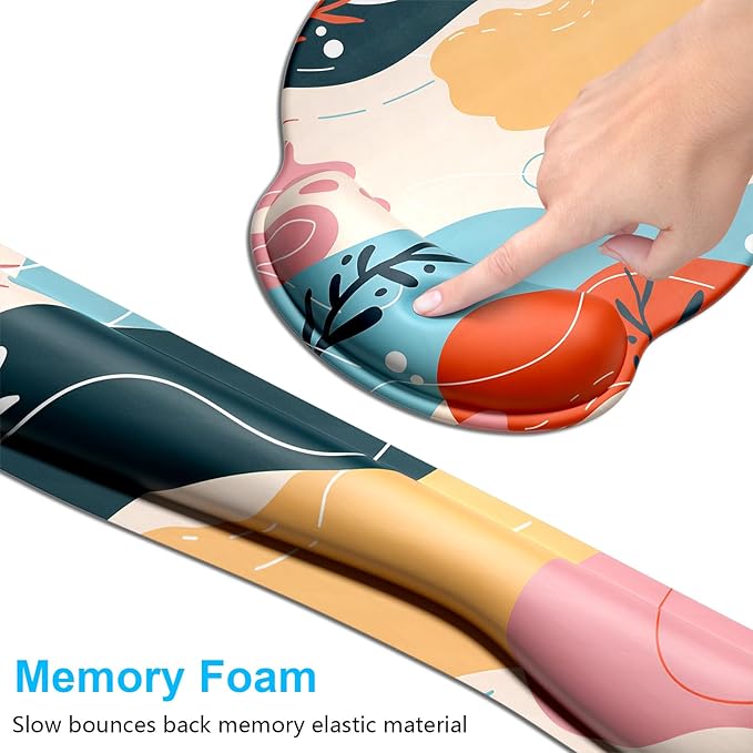 Dapesuom Keyboard Wrist Rest and Mouse Pad with Wrist Support, Cute Memory Foam Cushion for Keyboard and Mouse Set, Ergonomic Pad Rests with Non Slip Base for Easy Typing & Pain Relief, Abstract Art