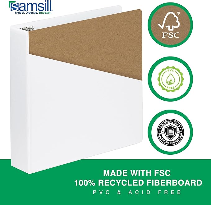 Samsill Durable 2 Inch Binder, Made in The USA, D Ring Binder, Customizable Clear View Cover, Pearl White, Holds 475 Pages