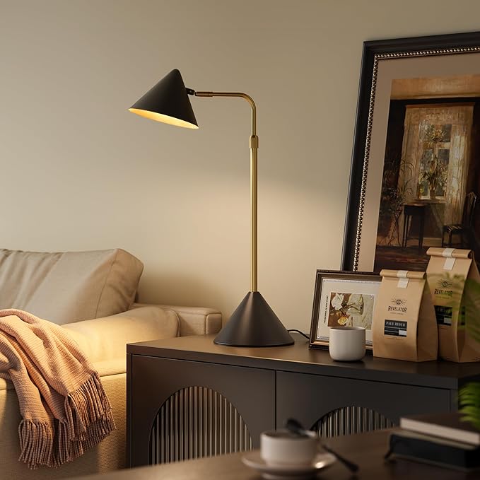 Metal Desk Lamp, 3000k Soft Light Modern Desk Lamp with Dimmer Switch, Adjustable Lighting with Swivel Arm Reading Lamp for Bedside Table, Office Desk, Task Light, Living Room(Black&Gold)