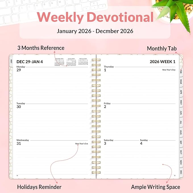 SUNEE Planner 2026 Weekly and Monthly, January 2026-December 2026, 6.4"x8.3", Tabs, Note Pages,Spiral Binding, Colorful Flowers