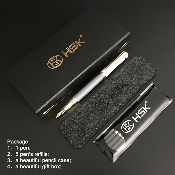 HSK Luxury Ballpoint Pens gift Pen Black Refill Line width 0.5mm,Best Ball Pen Gift Set for Men & Women Professional Executive,Office,Nice Pens Classy Gift Box (Grey)