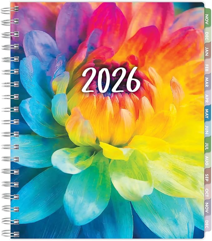 Essential PRO 2026 Daily, Weekly & Monthly Planner, 7"x9": 14 Months (Nov 2025 - Dec 2026) Monthly Tabs,Daily Tracking,Notes Pages,Storage Pocket,Bookmark w Sticky Notes (Rainbow Petals)