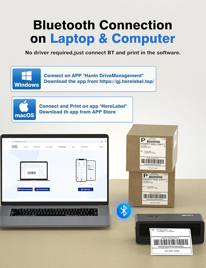 iDPRT Shipping Label Printer 4x6 Bluetooth Thermal Label Printer for Small Business and Shipping Package, Support Android, iPhone, Windows, macOS, Widely Used for Amazon, Shopify, Ebay