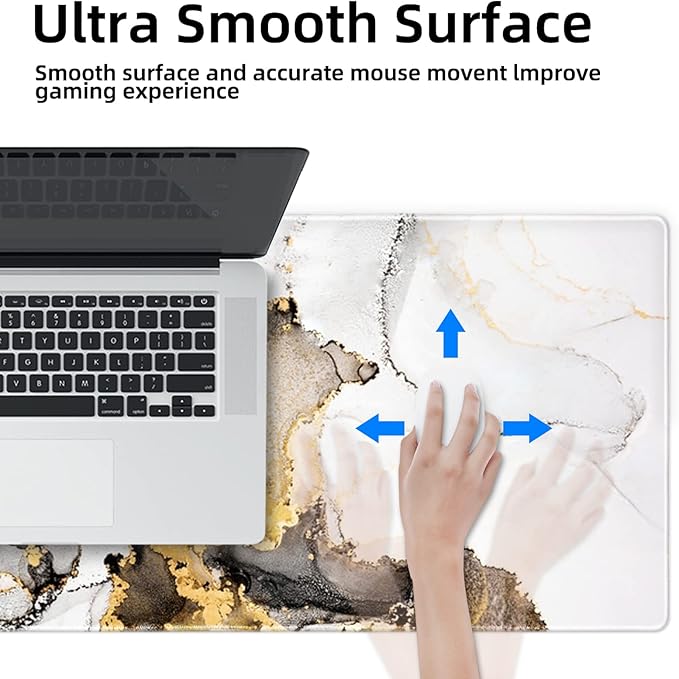 Galdas Large Mouse Pad XXL XL Large Mouse Pad Long Extended Mousepad Desk Pad Non-Slip Rubber Mice Pads Stitched Edges Thin Pad (31.5x11.8x0.12 Inch)-Ink White Gold Marble