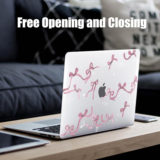 DTangLsm Compatible for 2025 MacBook Air 13 inch Case 2024 2023 2022 M4 M3 M2 A3240 A3113 A2681 with Touch ID, Clear Slim Plastic Hard Shell Case&Keyboard Skin for MacBook Air 13.6 M2 Cover,Pink Bows