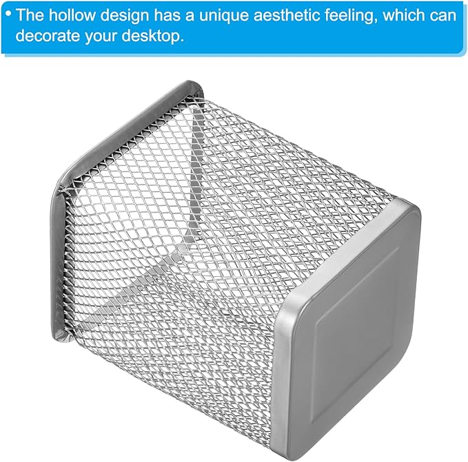 PATIKIL Mesh Pen Holder, Pencil Holder Pencil Basket Pen Cup Locker Organizer Square Makeup Brush Holder for Desk Accessories, Silver