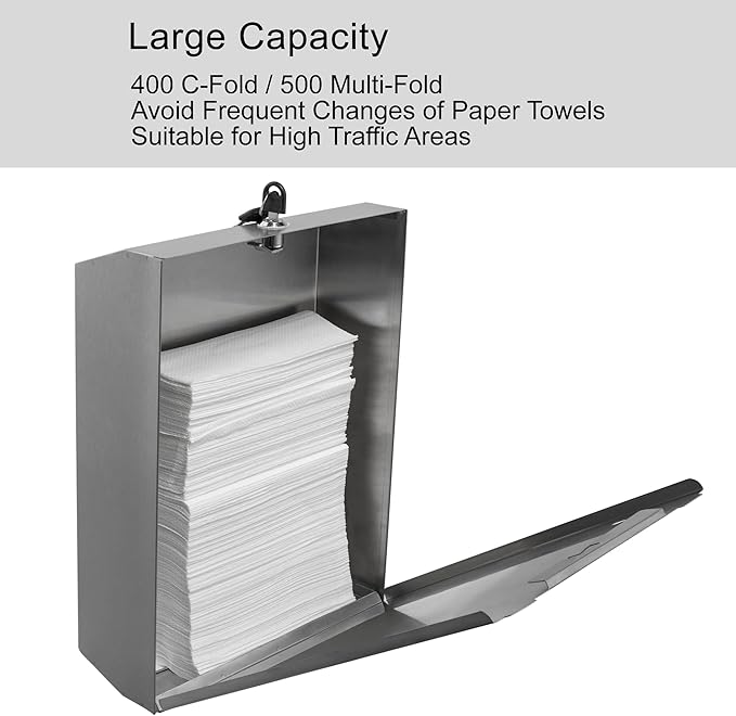 Paper Towel Dispenser, Commercial Stainless Steel Tri-fold/Multi-fold/C-Fold Paper Towel Holder Wall Mount Key (Brushed)