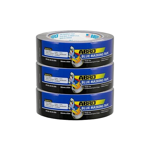 ABRO Blue Painters Tape 1.5 Inch Wide, 36mm x 55M, All Purpose Blue Tape, Temporary Labeling, Easy Tear, Clean Removal, Masking Tape Colored DIY or Pro - 3 Pack