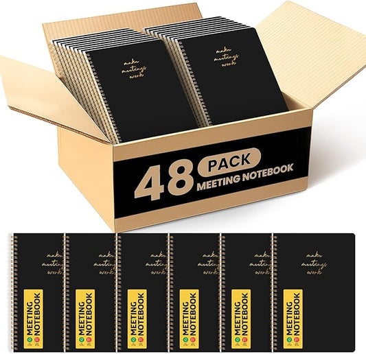 Taja 48 Pack of Meeting Notebook for Work Organization - Work notebook with action items, Meeting Minutes Planner Notebook, Perfect Office Supplies for Men & Women - Black