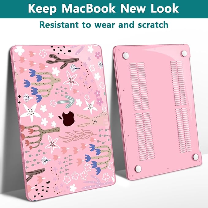 Teryeefi Case for MacBook Pro 13 inch A2338 M2 M1 Chip A2251 A2289 A2159 A1989 A1706 (2025 2024 2023 2022-2016), Clear Pink Hard Shell with Keyboard Cover Trackpad Film Type C Adapter,Cute Plants W125