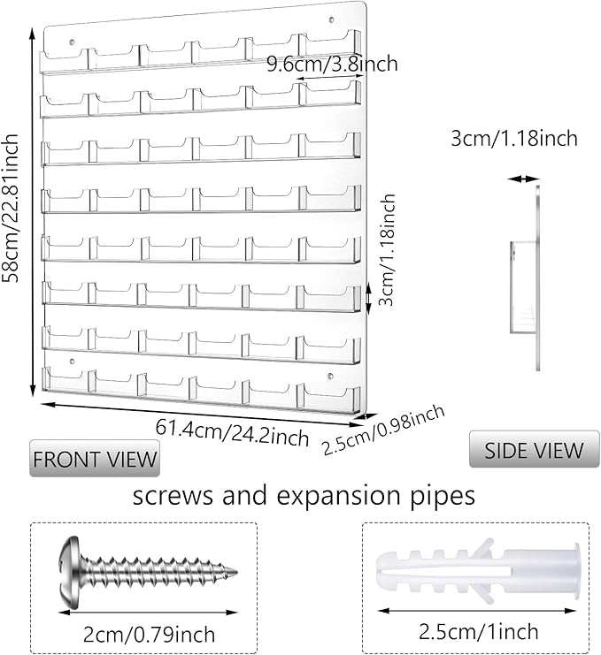 Hillban Acrylic Business Card Holder Wall Mount Clear Sticker Display Rack Multiple Card Holders Clear Acrylic Organizing Sticker Display Stand Pre Drilled(48 Pockets)