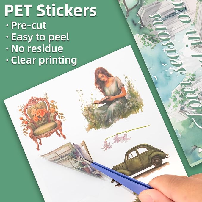 Spring Theme Sticker Scrapbooking Supplies for Junk Journal, 20 Sheets PET Stickers - Vintage Journaling Stickers, Ephemera Sticker Book Pre Cut(TZ-006-004)