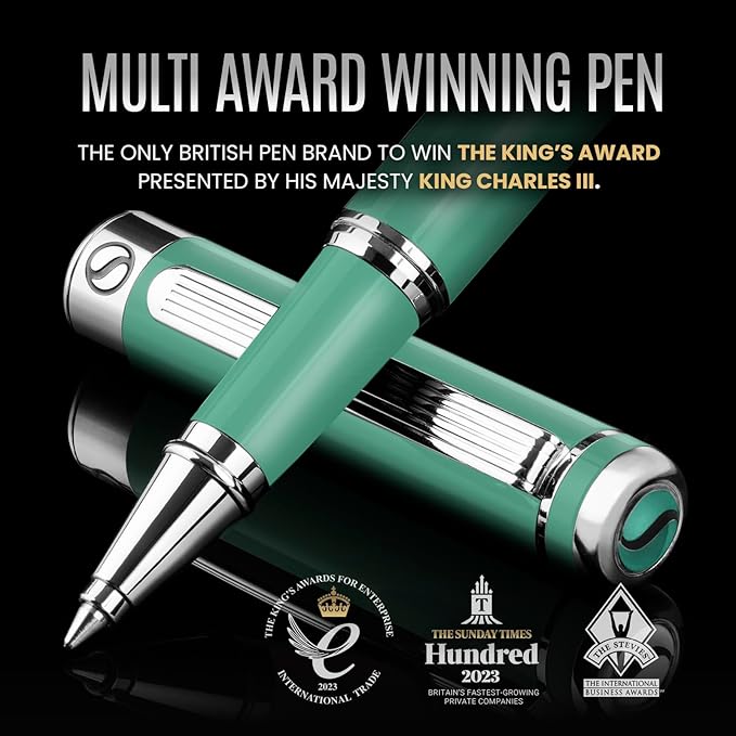 Scriveiner Mint Green Rollerball Pen - Stunning Luxury Pen With Chrome Finish, Schmidt Ink Refill, Best Roller Ball Gift Set for Men & Women, Professional, Executive Office, Nice Pens
