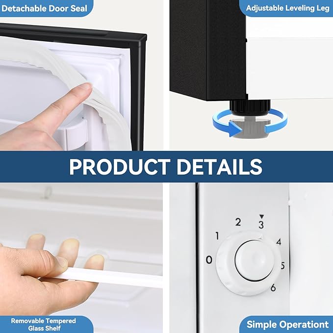 Frestec 1.7 Cu.Ft Mini Fridge with Freezer,Mini Fridge for Bedroom,Small Refrigerator,Dorm Refrigerators with Freezer,Compact Refrigerator for Office,Apartment,Dorm,Bedroom (Black)