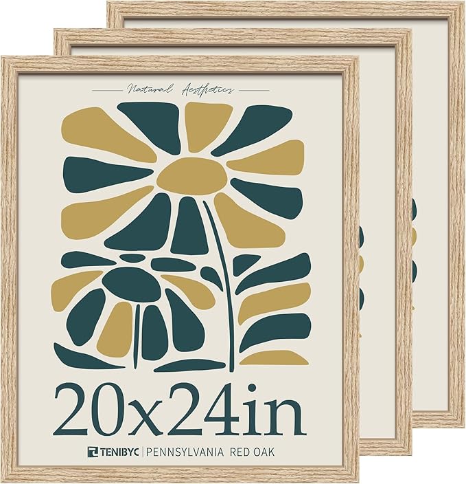 20x24 Oak Poster Frame 3 Pack, Natural Solid Wood Picture Frame, Wall Gallery Frame