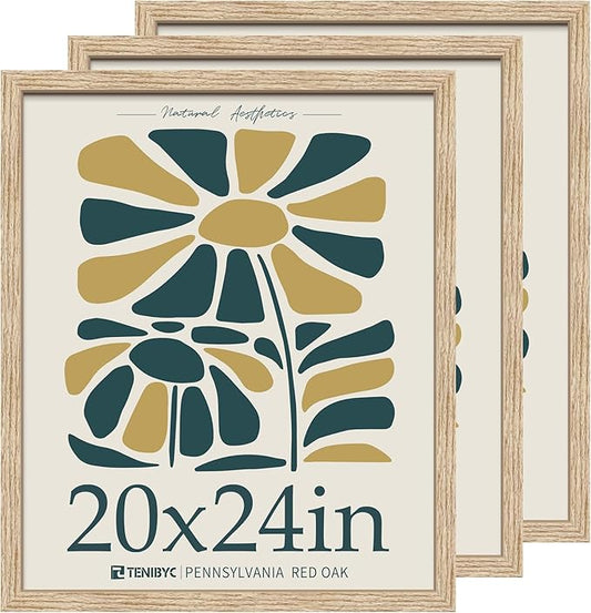 20x24 Oak Poster Frame 3 Pack, Natural Solid Wood Picture Frame, Wall Gallery Frame