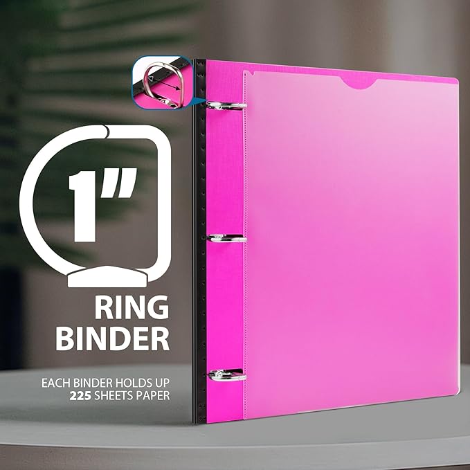 WOT I Telescoping 3 Ring Binder 1 Inch 12-Pack, Flexible Binder with Expandable Spine, Customized Front Cover, Clear Catalog Pocket, Holds 225 Sheets
