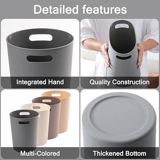 4 Pack Small Trash Can for Bathroom - 3 Gallon/12-Liter Wastebasket, Round Plastic Garbage Container Bin for Bedroom Office.