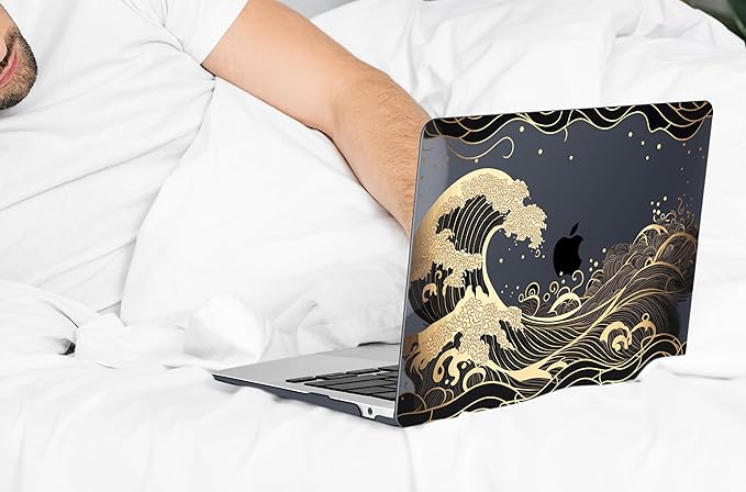 DONGKE Compatible with MacBook Air 13 inch Case 2021 2020 2019 2018 Release A2337 M1 A2179 A1932 with Retina Display Touch ID, Plastic Hard Shell & Keyboard Cover - Golden Wave