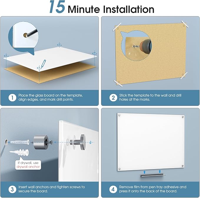 MaxGear Glass White Board 72x48 Inches Brilliance White Magnetic Dry Erase Board Wall Mounted Whiteboard, Large Frameless Whiteboard with 1 Eraser,3 Markers and 6 Magnets for Office, School, Home