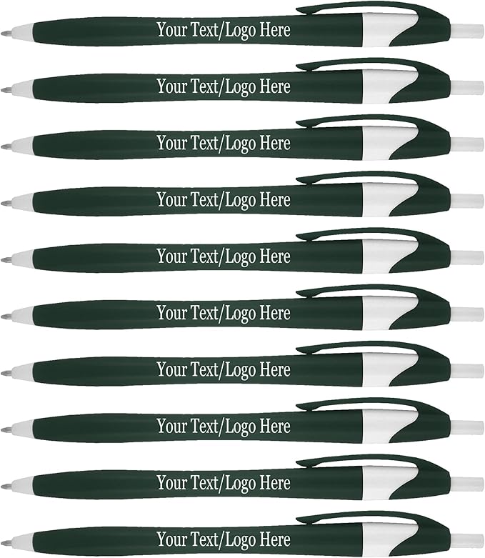 SyPen Personalized Pens With your Custom Logo or Text-500 Pack Bulk-for Businesses, Parties, and Events, Custom Printed Slim Ballpoint Click Pens, Green Barrel Color, Black Ink