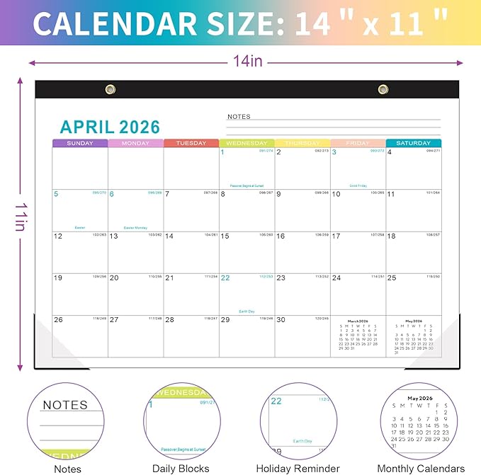 Gannyfer Calendar 2025-2026, Fridge Calendar Magnet, 18 Monthly Small Yearly Desk/Wall Calendar, July 2025 - Dec 2026, 14" x 11", with Plastic Cover Corner Protectors Hanging String, Organizers for Office, Home and School (3 Sticker)