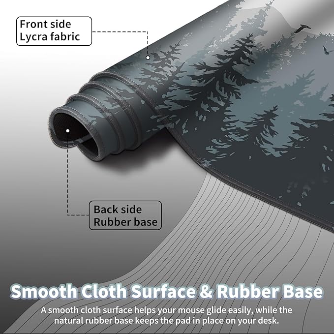 Big Gaming Mouse Pad, Extended 35.5" X 15.75" in Desk Pad for Keyboard and Mouse, Computer Keyboard Mouse Mat 3mm Thick XXL Rubber Mousepad for Laptop Gamer, Misty Forest