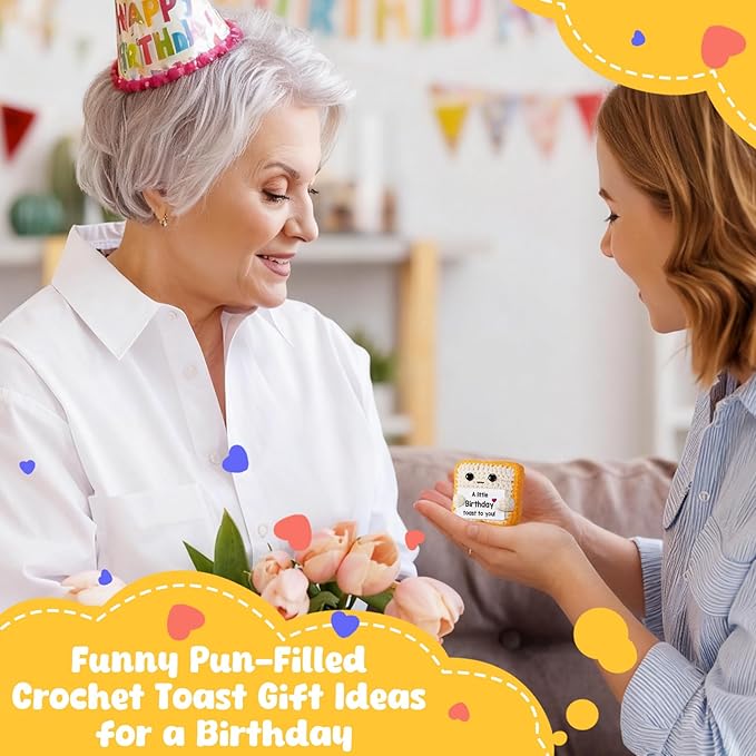 A little Birthday Toast to you - Funny Happy Birthday Gifts for Women, Men, Mom, Dad, Girls, Boys - Unique Crochet Toast Gift Card - Cute Keepsake & Desk Decor Alternative for Her, Him, Best Friend