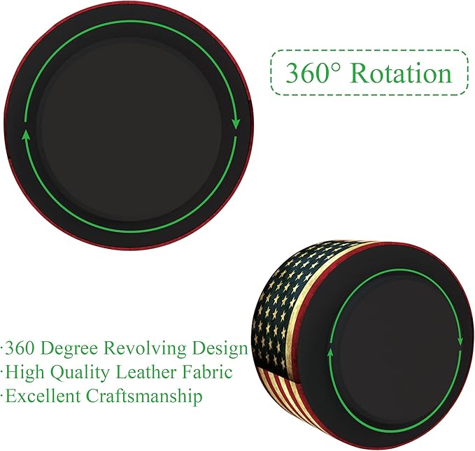 Hennaja Round Leather Art Supply Organizer,Remote Control Holder,360 Degree Rotating,Multi-Functional Pencil Holder,4 Compartments Desktop Stationary Organizer(1-American Flag)