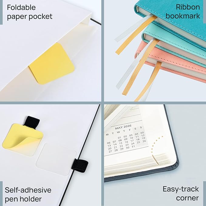 POPRUN Pocket Calendar 2026 (Small Size- 4'' x 6.25") Weekly and Monthly for Purse - Planner 2026 (Jan. 2026 - Dec. 2026) with Vegan Leather Soft Cover, Plastic Ruler, Pen Holder and More - Pink