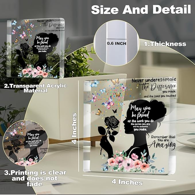 Inspirational Gifts for Women Friends Birthday, Flower Butterfly Acrylic Sign Thank You Gifts for Coworker, Appreciation Gift, Farewell Gift for Friends Female Nurse Teacher Counselor Boss Lady Sister