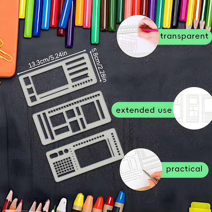 Handmade Flexible Record Template,Handmade Flexible Planner Stencils,Planner Stencils,Flexible Drawing and Checklist Templates,Planner Stencil Set Compatible with Coils Discs and Rings (Mix*3 Set)